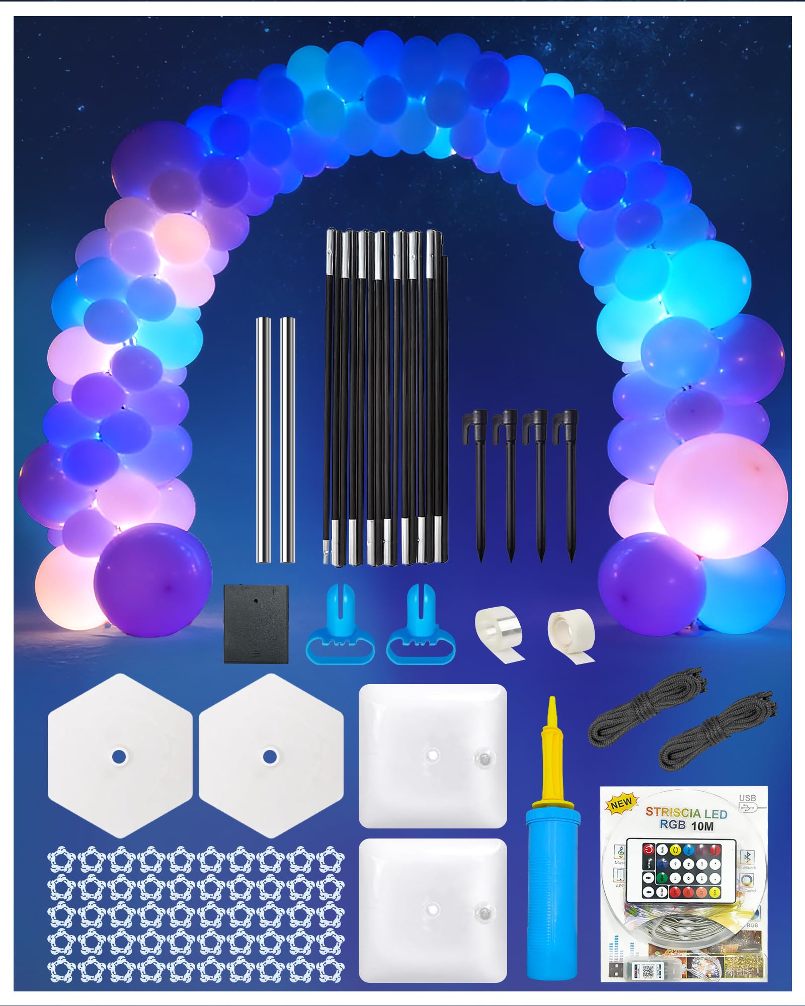 Photo 1 of CORALMEE Balloon Arch Kit with LED Lights, 9ft & 7.4ft Adjustable Balloon Arch Stand Kit with Base, Balloon Garland Stand Party Backdrop Decoration for Birthday Party Wedding Baby Shower Graduation
