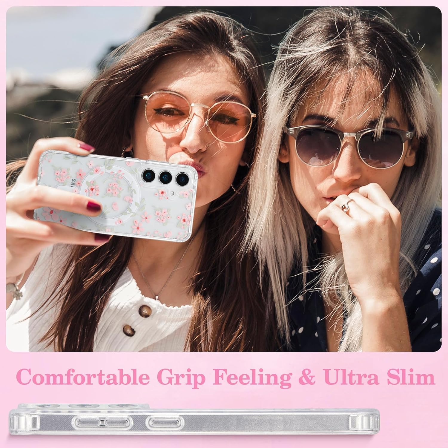 QLTYPRI for Samsung Galaxy S25 Case, Compatible with Magsafe, Aesthetic Cute Floral Flower Phone Case, Clear Anti -Yellowing Shockproof Magnetic Phone Cover for Women Girls - Pink - Image 7