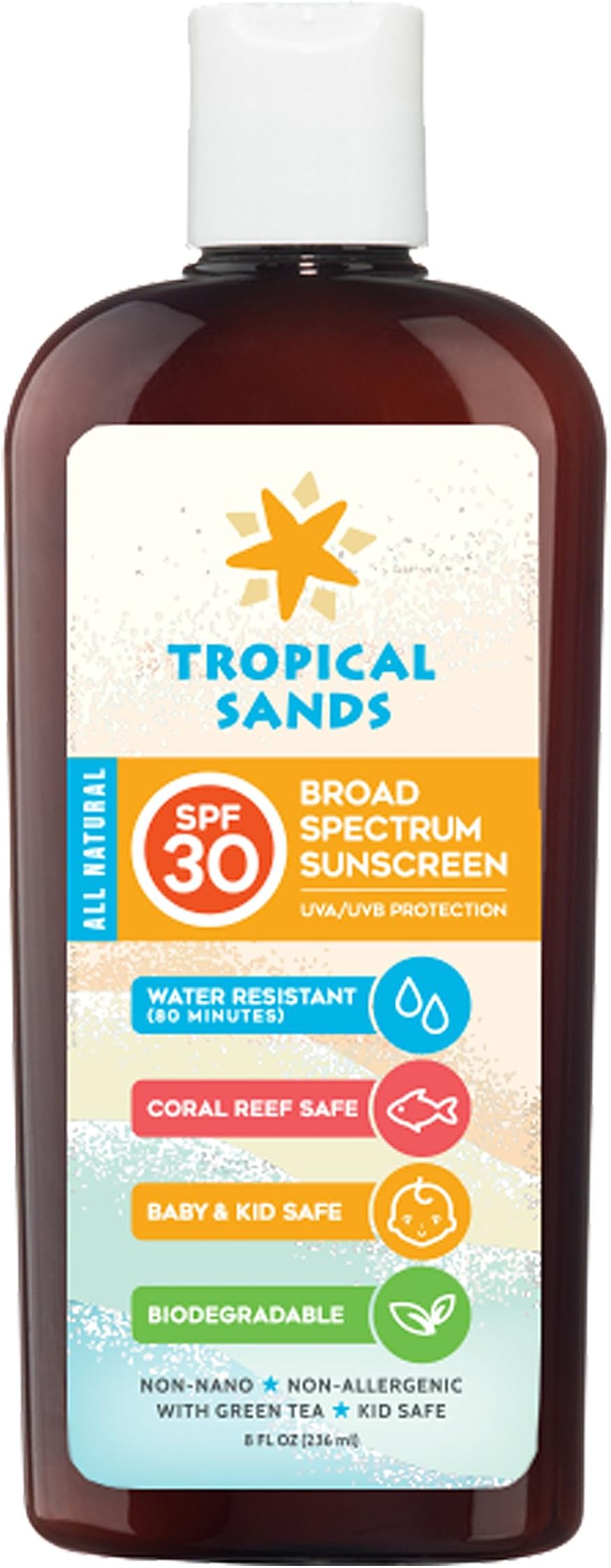 All Natural Biodegradable Water Resistant Sunscreen - SPF 30-8 fl Ounces - Great for Snorkeling - Reef Safe!