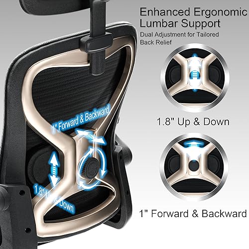 Miniatura 3 de Silla de oficina para aliviar el dolor de espalda y cuello, asiento de espuma virgen, reposacabezas lumbar y 3D ajustable 2D, reposabrazos