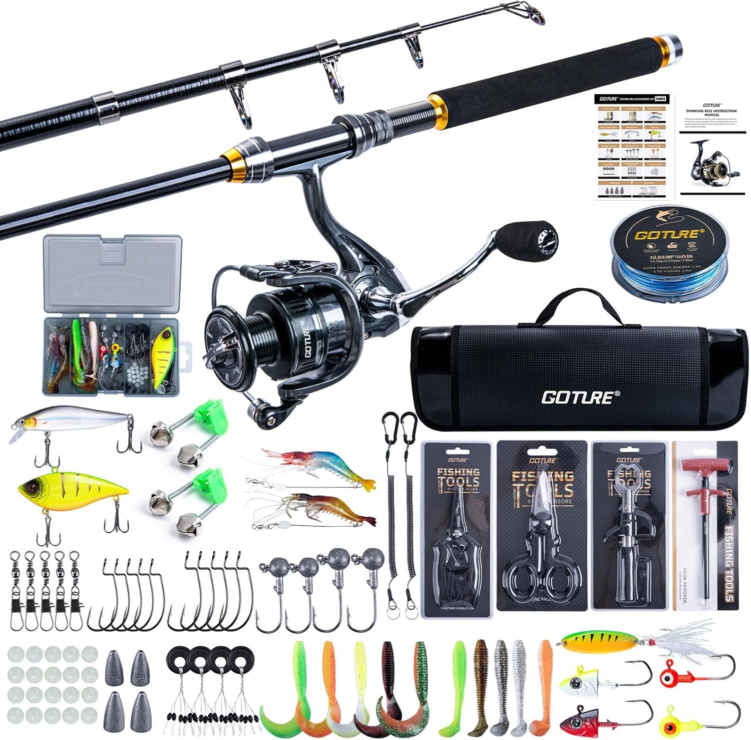 Ensemble de Pêche Goture avec Canne Télescopique en Carbone - 1,8 à 2,7 m