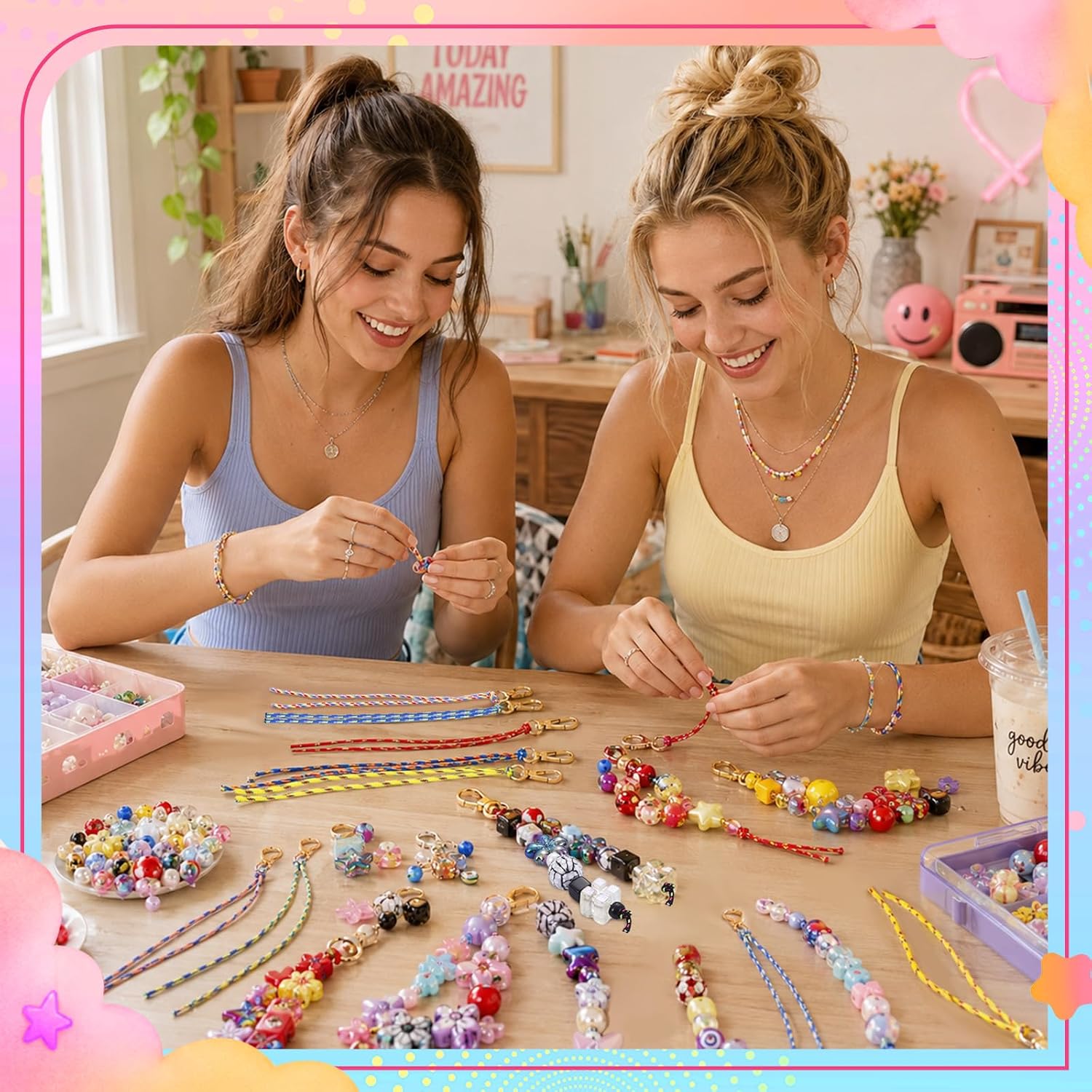 Wurosi 16 Pcs Paracord for Keychain Making, Beadable Keychain Making Kit