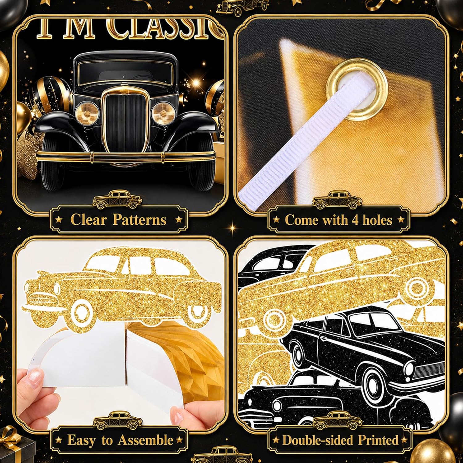 Classic Car Birthday Party Decorations for Men I'm Not Old I'm Classic Banner Backdrop, Vintage Car Theme 30th 40th 50th 60th Birthday Supplies, Retro Balloon Honeycomb Set image 4