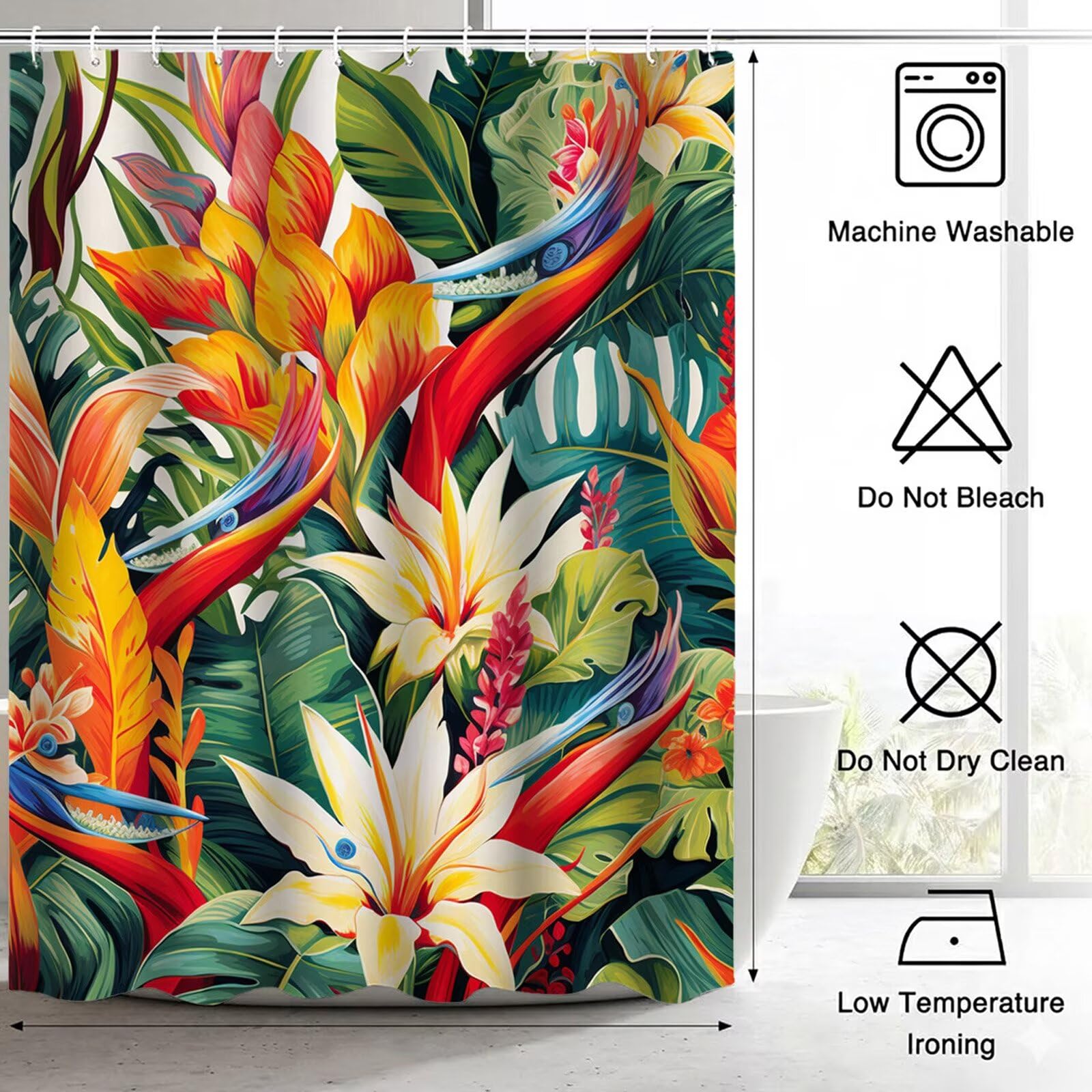 Duschvorhang 220x200 cm Anti Schimmel - Bunt Design - Wasserdicht & Waschbar Schnelltrocknender Polyester Stoff - Inkl. 12 Ringe und Gewicht Shower Curtain für Badezimmer Badewanne, Tropisch J8-146