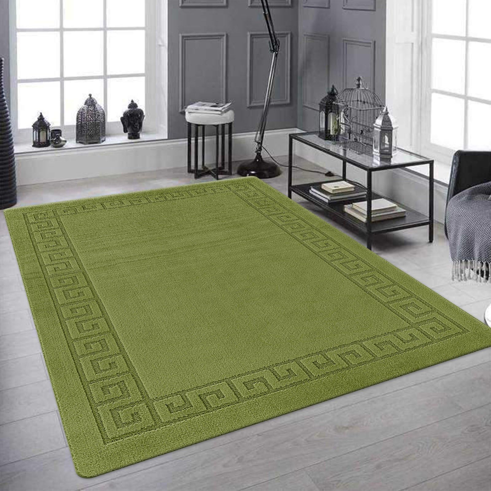 renoazul® Non Slip Large Area Rugs For Living Room - 160 x 230 cm Thin Washable Gel Backed Carpet For Indoor Bedroom Office 5 ft 3 in By 7 ft 6.5 in (Gel Back Rocco Rug - Sage) — image 1