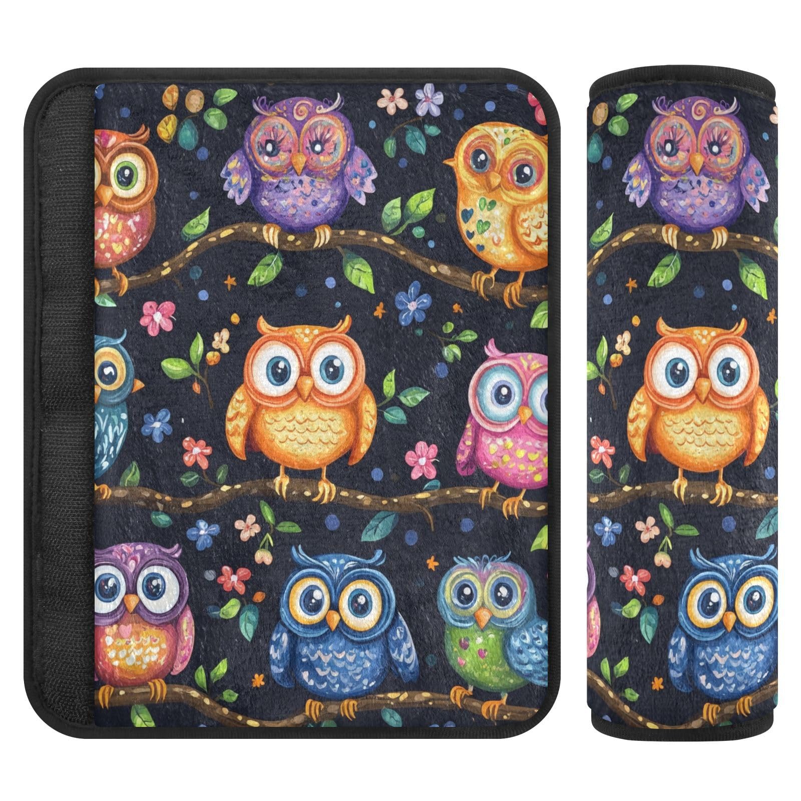 Vibrant Owls Branches Flowers Spring Seat Belt Cover Pad 2 Pcs Soft Cute Seatbelt Covers Protector Support Head Neck Shoulder Strap for Car Seats High Chair Backpack for Adults Kids Women Men 1