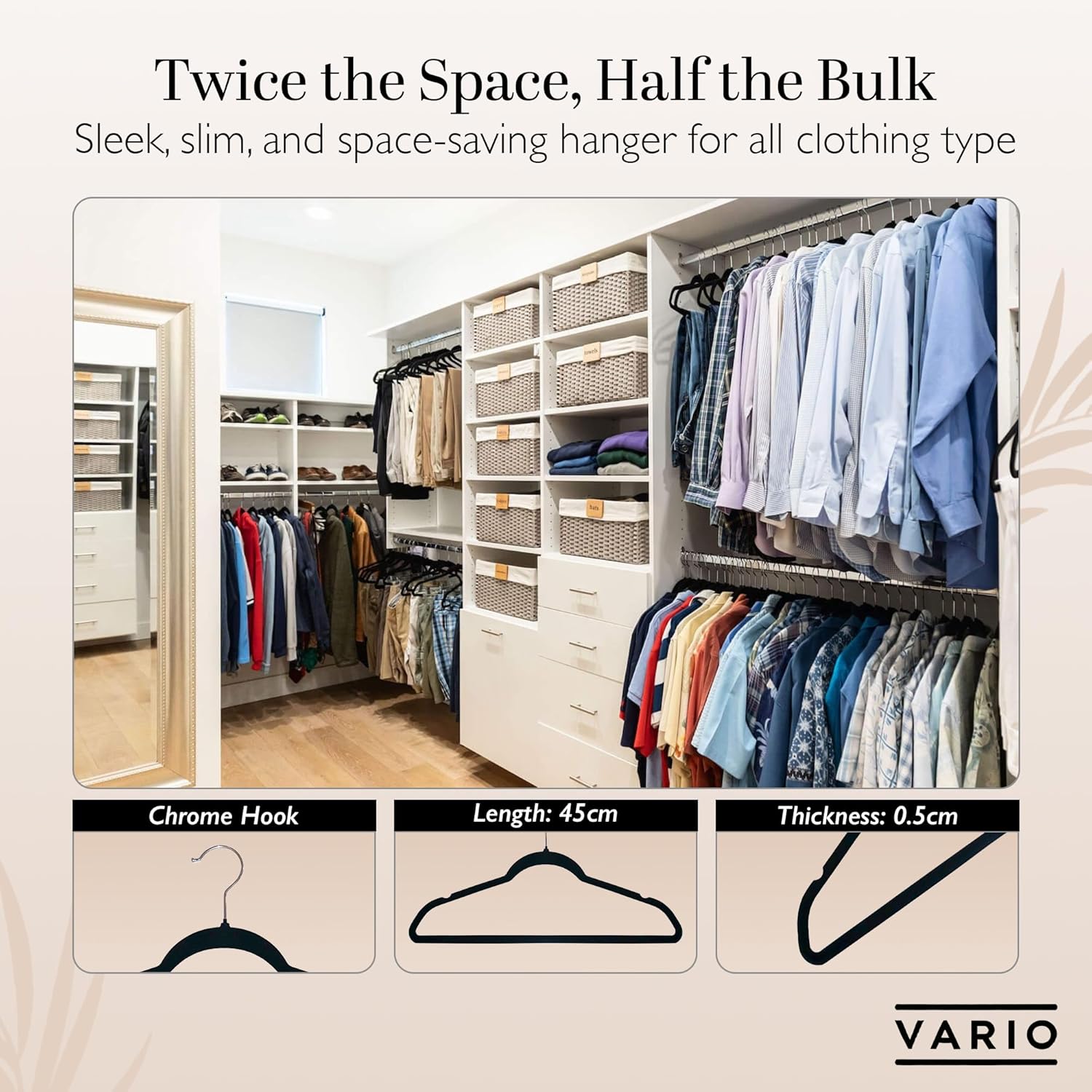 50-Pack Velvet Hangers – Heavy Duty, Non-Slip Clothes Hangers with Chrome Hooks | Slim & Space-Saving Design for Coats, Suits & Plus Size Tops