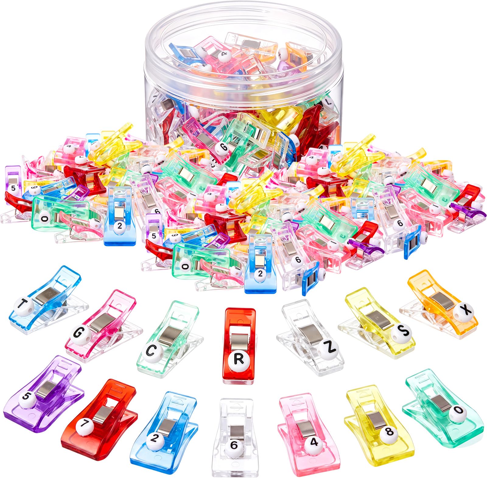 Rivvlive 72 Pcs Alpha Number Sewing Clip for Quilting, Beaded, Colorful