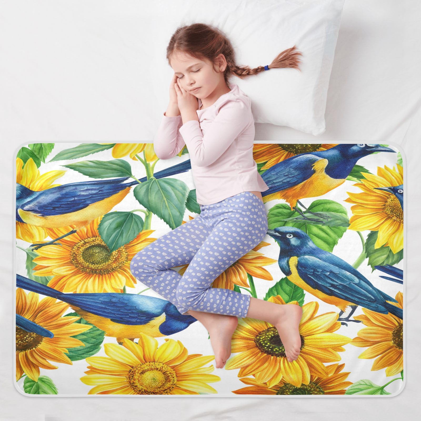 susiyo Birds Starling and Sunflower Bed Pads for Incontinence Mattress Protector Anti-Slip Waterproof Pads (56