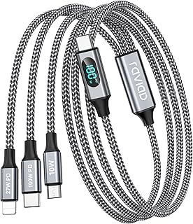 RAVIAD 100W USB C to Multi Charging Cable [2M] Charging Cable 3-in-1 Fast Charging Cable with LED Display Cable USBC to USB C [100W] + Micro [10W] + Lightning [27W] Compatible with iPhone 16 15
