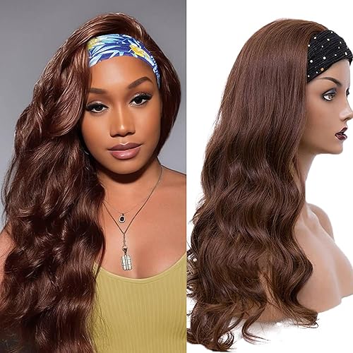 Fylora Headband Wig Human Hair Body Wave Chocolate Brown 18