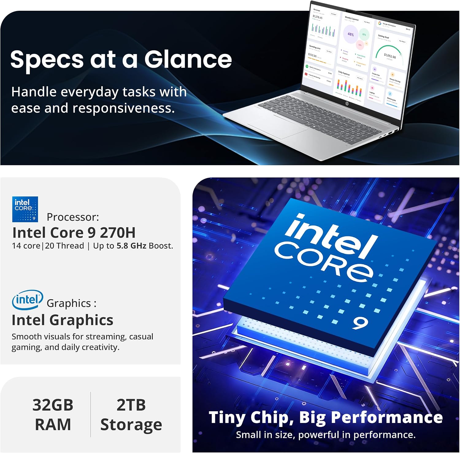 HP OmniBook 7 16" 2K OLED Touchscreen Laptop, Intel Core 9 270H, Intel Graphics, 32GB DDR5, 2TB Storage (1TB SSD+1TB Docking Station), Backlit Keyboard, Number Pad, Wi-Fi 7, Copilot, Win11 Pro, Silver