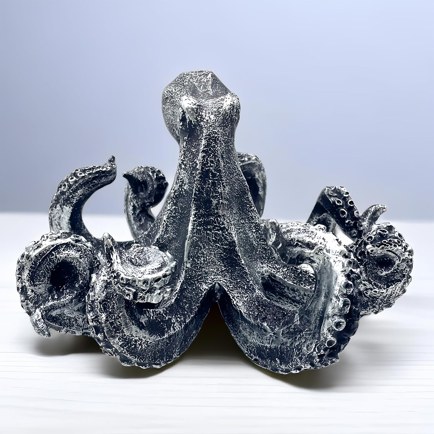 10 Inch Octopus Vintage Statue Sculpture Frgurine Gift for Home Office Living Room Desktop Display Decor Decorative (Silver)