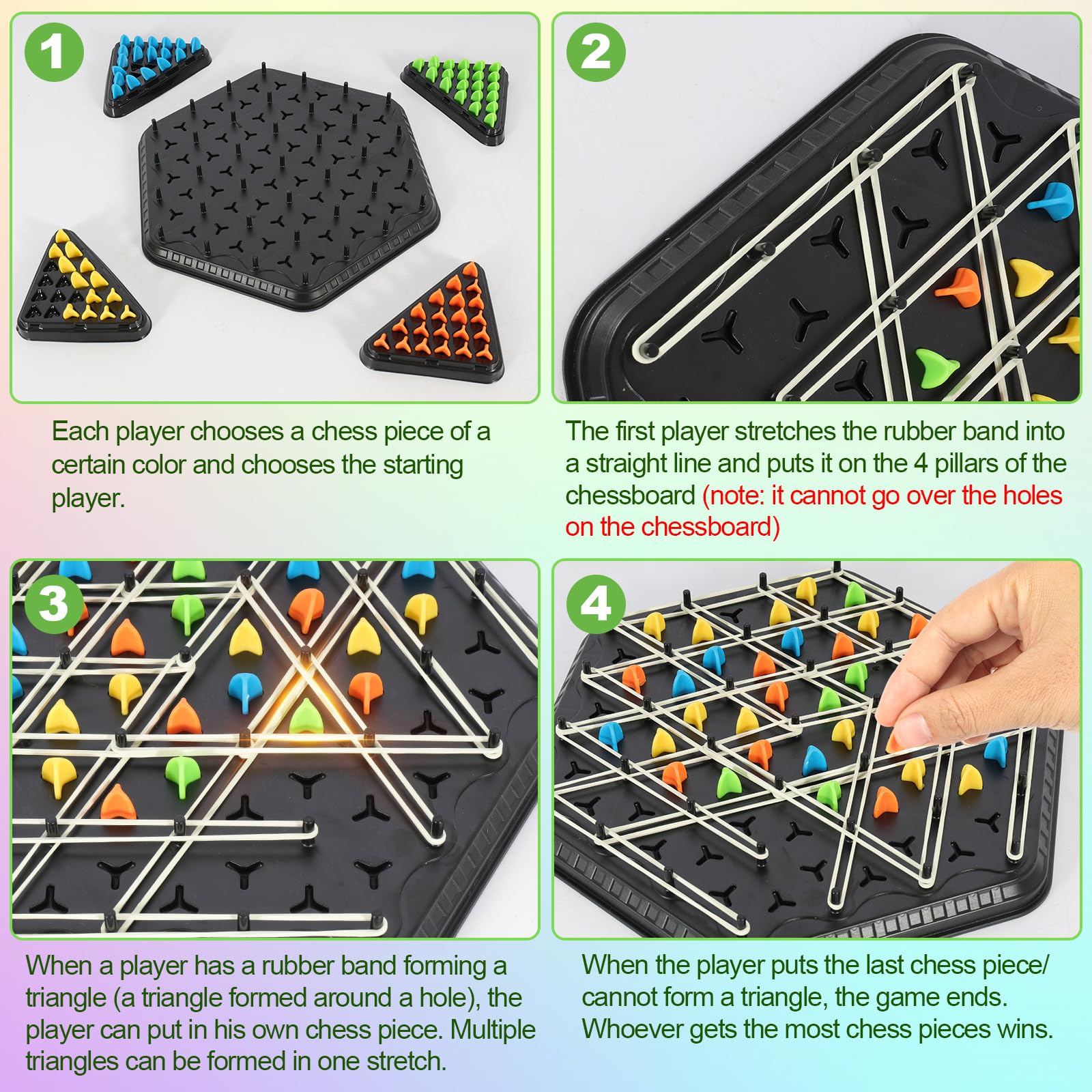 Chain Triangle Chess Game Jeu De Triangle En Chaîne - Échecs Triangulaires Avec Élastiques, Jeu Stratégique Famille Jeu éducatif Enfant
