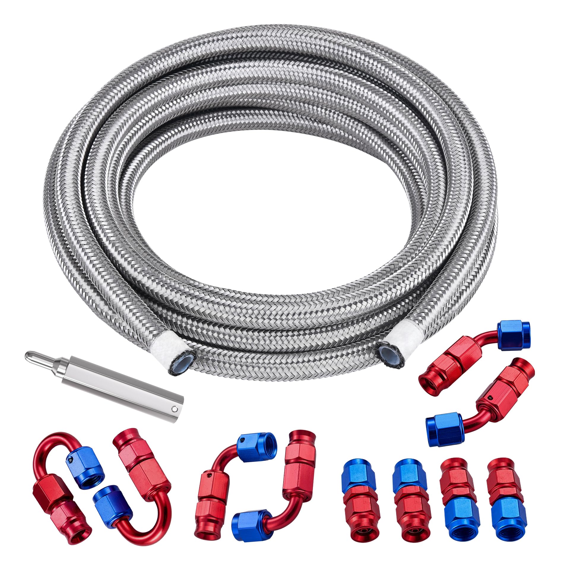 EVIL ENERGY 3AN PTFE Fuel Line Kit 20FT, AN3 E85 Stainless Steel Braided PTFE Fuel Hose Line Kit PTFE Fuel Hose Silver-image-39