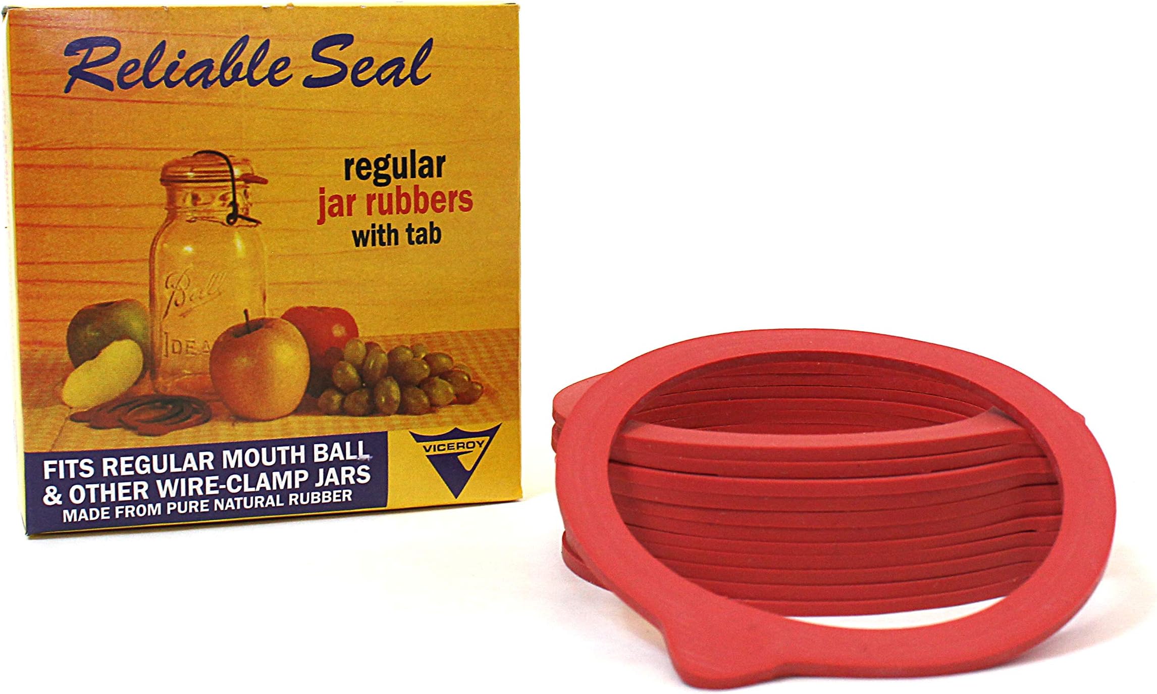 Reliable Seal Canning Jar Seals, Fits Clamp-Down Regular Mouth Jars, Pure Natural Rubber Rings, Red, with Tab, 12 Rings per Box (Pack of 1)