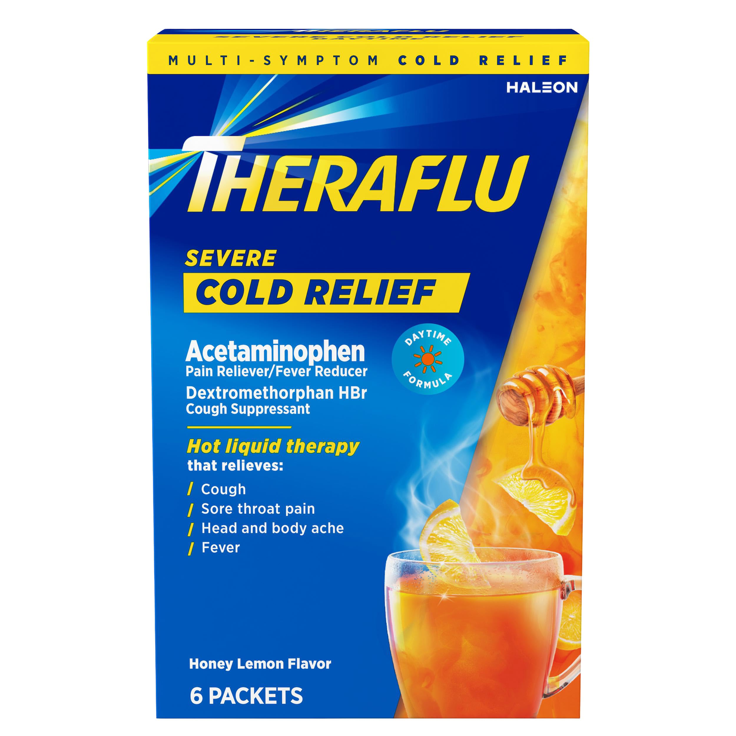 Theraflu Daytime Severe Cold Relief Powder, Honey Lemon​ Flavor, 6 Count