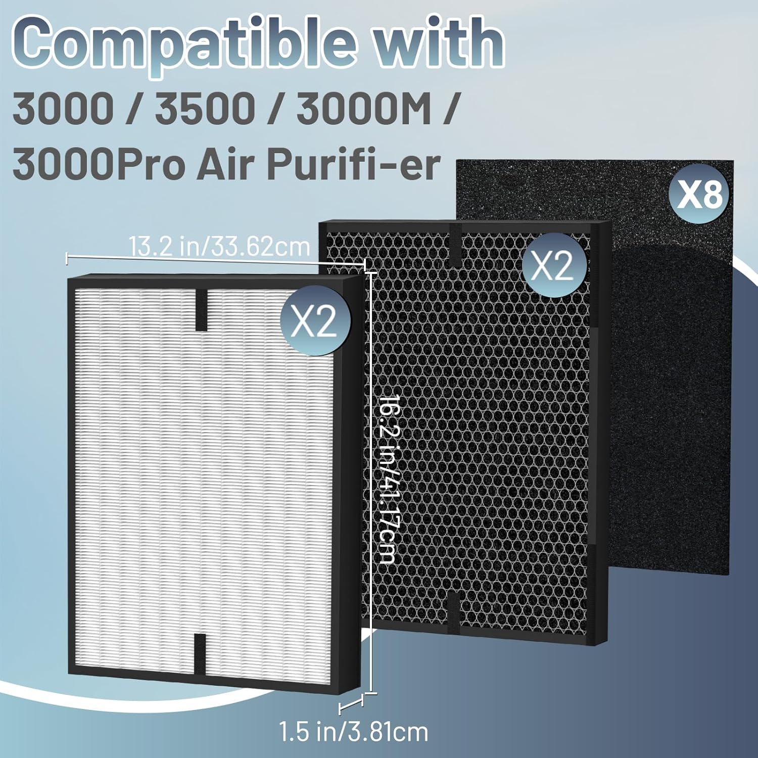 12 Pack 3000 Replacement Filter Compatible with 3000, 3000M, 3000 Pro, 2 Pack Post Filter, 2 Pack Activated Carbon Filters & 8 Pack Carbon Pre-Filters - Image 2