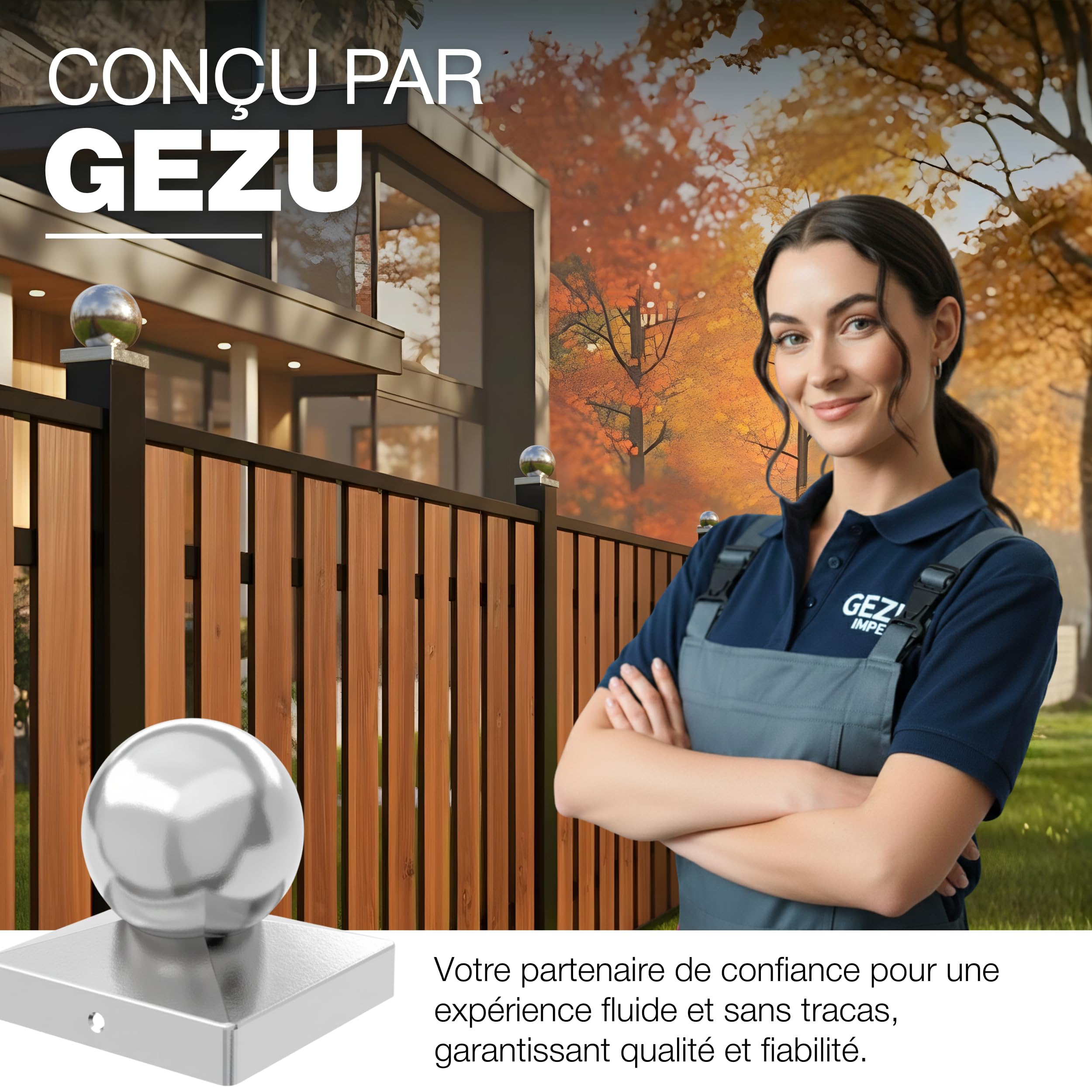 GeZu Impex Capuchon de poteau Boule 71 x 71 mm