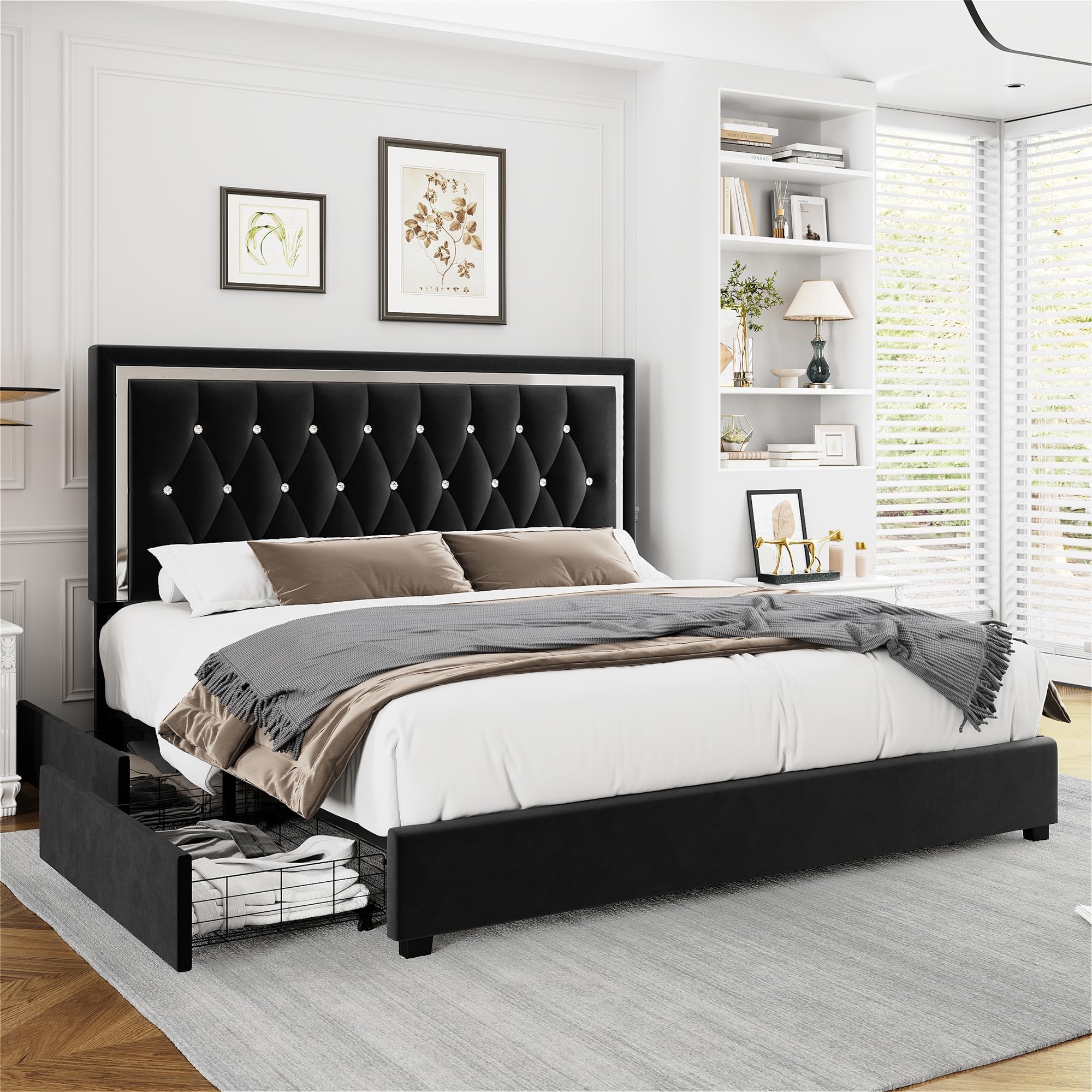 Amazon.com: HITHOS Full Size Bed Frame with 4 Storage Drawers and ...