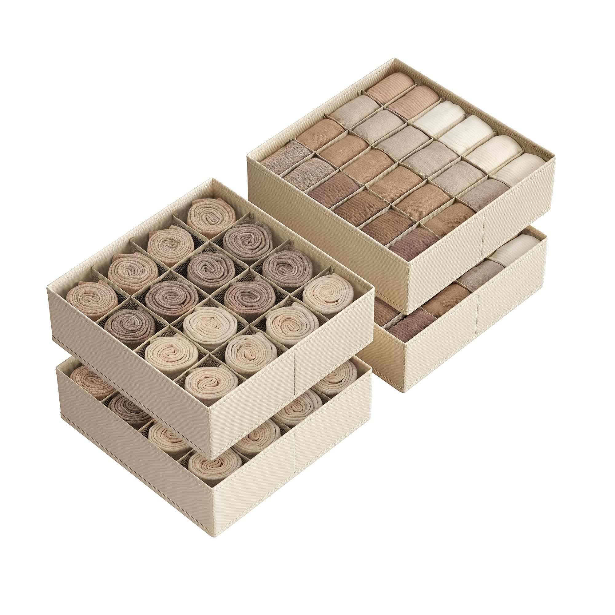 Songmics Summer Sand Set Of 4 Drawer Organisers, 80 Compartments (2X16+2X24), Foldable Closet Organiser, 30 X 30 X 10 Cm, Storage Dividers, Boxes For Socks, Underwear, Belts, Rus011k01