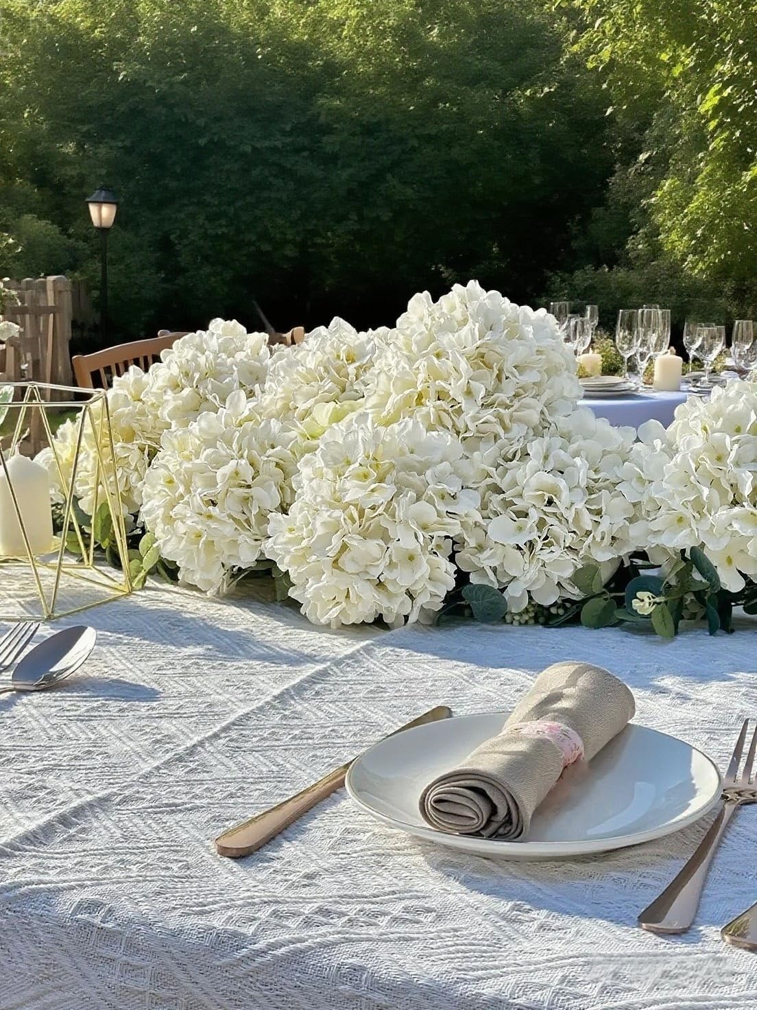 6PCS 21In Artificial Hydrangea Silk Flowers Bouquet, Lifelike White Faux Hydrangea with Leaves for Wedding Centerpieces, Home Decor, Party, Floral Arrangements