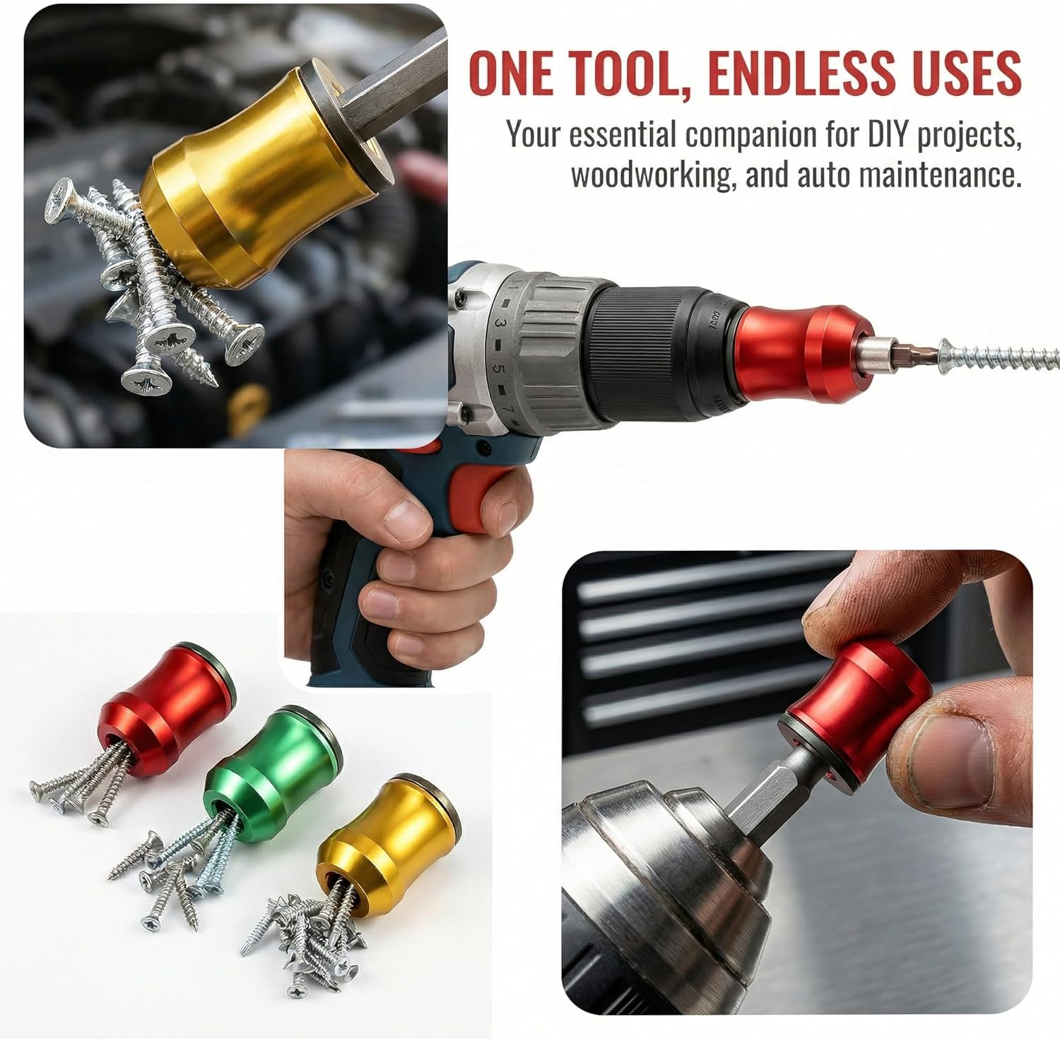 Screwdriver Head Magnetic Ring, 3Pcs Upgraded Removable 1/4 Inch Universal Bit Magnetizer Holder for Hex Drill Bits & Screwdrivers, Strong Magnetic Screw Ring for DIY Repair
