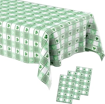 St Patricks Day Tablecloth, 3 PCS St Patricks Shamrock Tablecloth, 54"x108" Disposable Plastic St Patricks Day Table Cover Rectangle for St Patricks Day Decorations Luck Irish Holiday Party