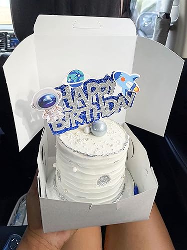 Vista 3 de JeVenis Decoración de pastel de cumpleaños espacial, decoración de cupcakes y cohetes, decoración de pastel de astronauta