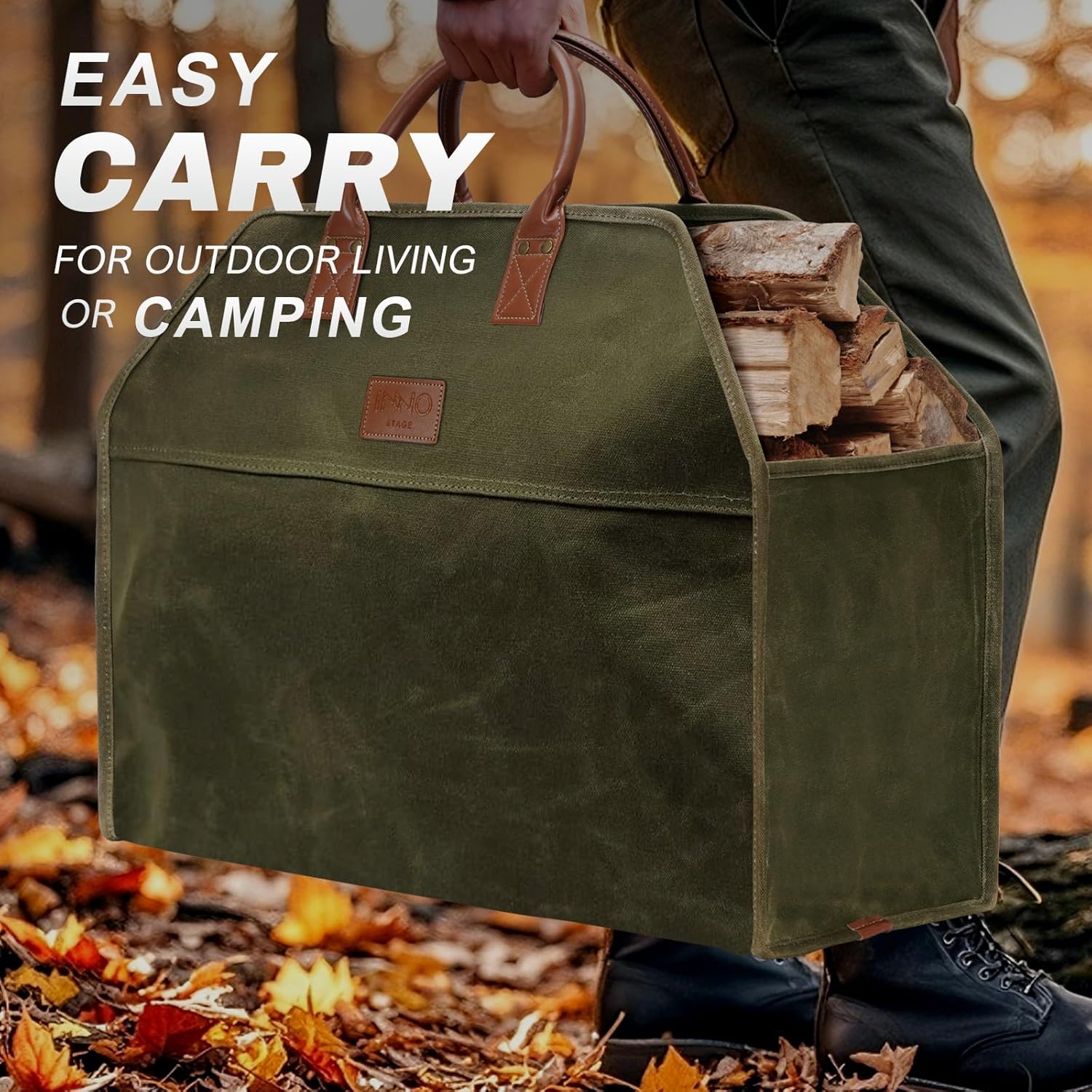 INNO STAGE Heavy Duty Firewood Log Carrier Tote Bag, Large Wood Storage Hay Hauling for Fireplace Fire Pit Outdoor Camping, BBQ Barbecue - Image 3