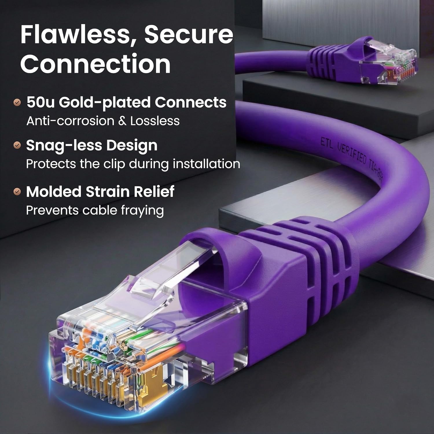 GEARit Cat 6 Ethernet Cable (10-Pack 2 Feet) Cat6 Network Patch, 10Gbps, RJ45, Snagless Cord, Gold-Plated Connectors, Internet for PC, TV, Tablet, Router, Printer, Servers, IT Data Center - Purple