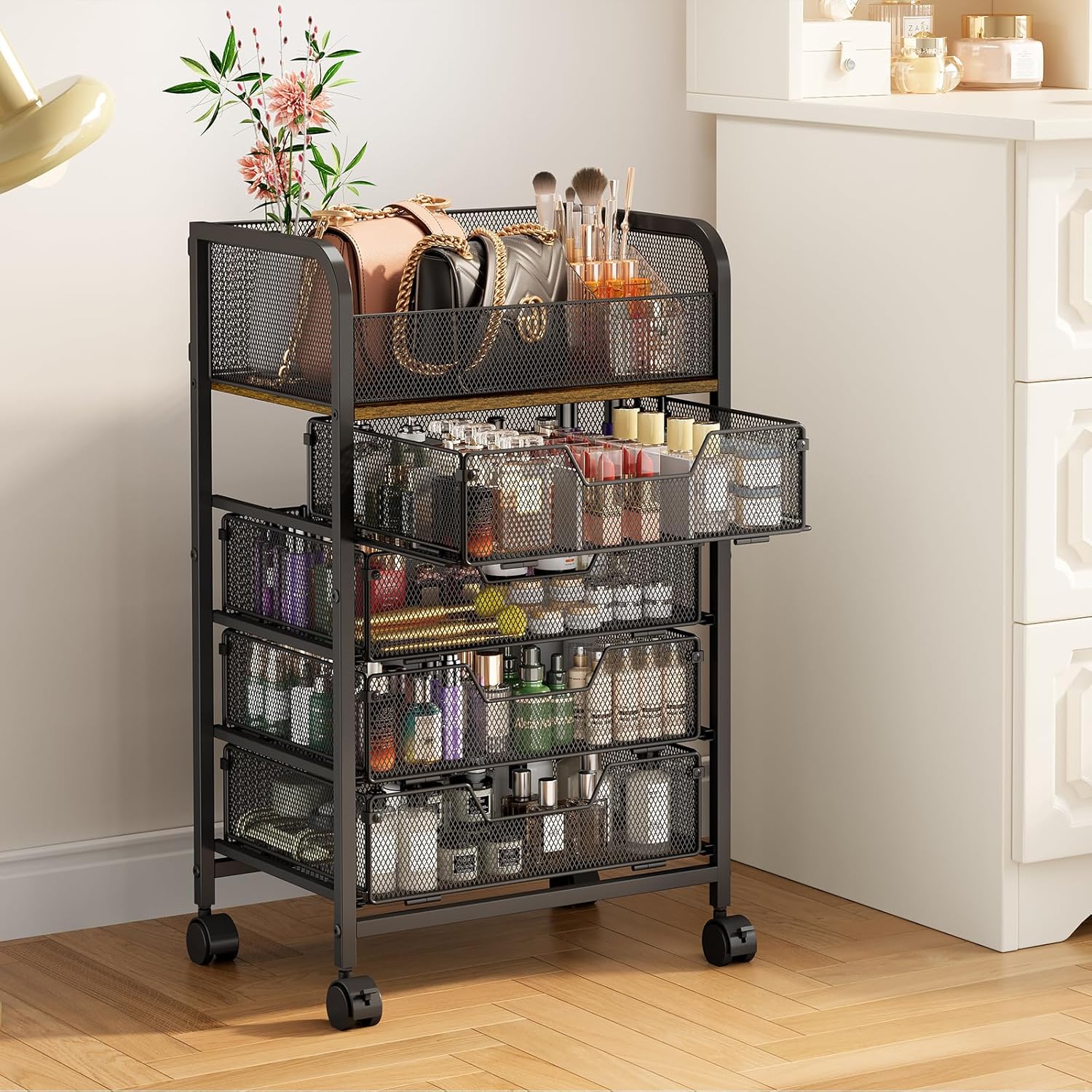 5-Tier Craft Organizer Cart with Wheels-Storage Cart with Drawers,Lockable Wheels Rolling Utility Cart,Makeup Cart with DIY Divider,Office Supply Organizer Storage for Studio,Office Patent Pending - Image 9