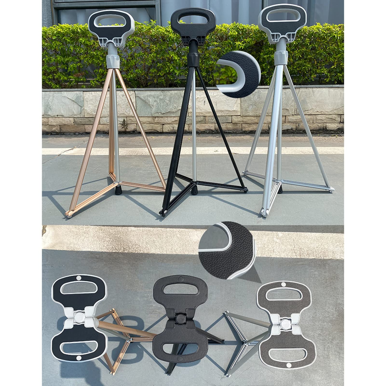 Sedile pieghevole per bastone, sedia per stampella regolabile in altezza con luce LED, sedile per bastone da passeggio in lega di alluminio antiscivolo, per anziani, disabili all'aperto, in attesa, in