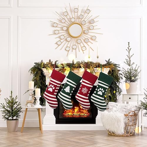 Miniatura 2 de Medias de Navidad con patrón de pata de mascota, medias de árbol de Navidad, calcetines de Navidad con copos de nieve, medias colgantes para