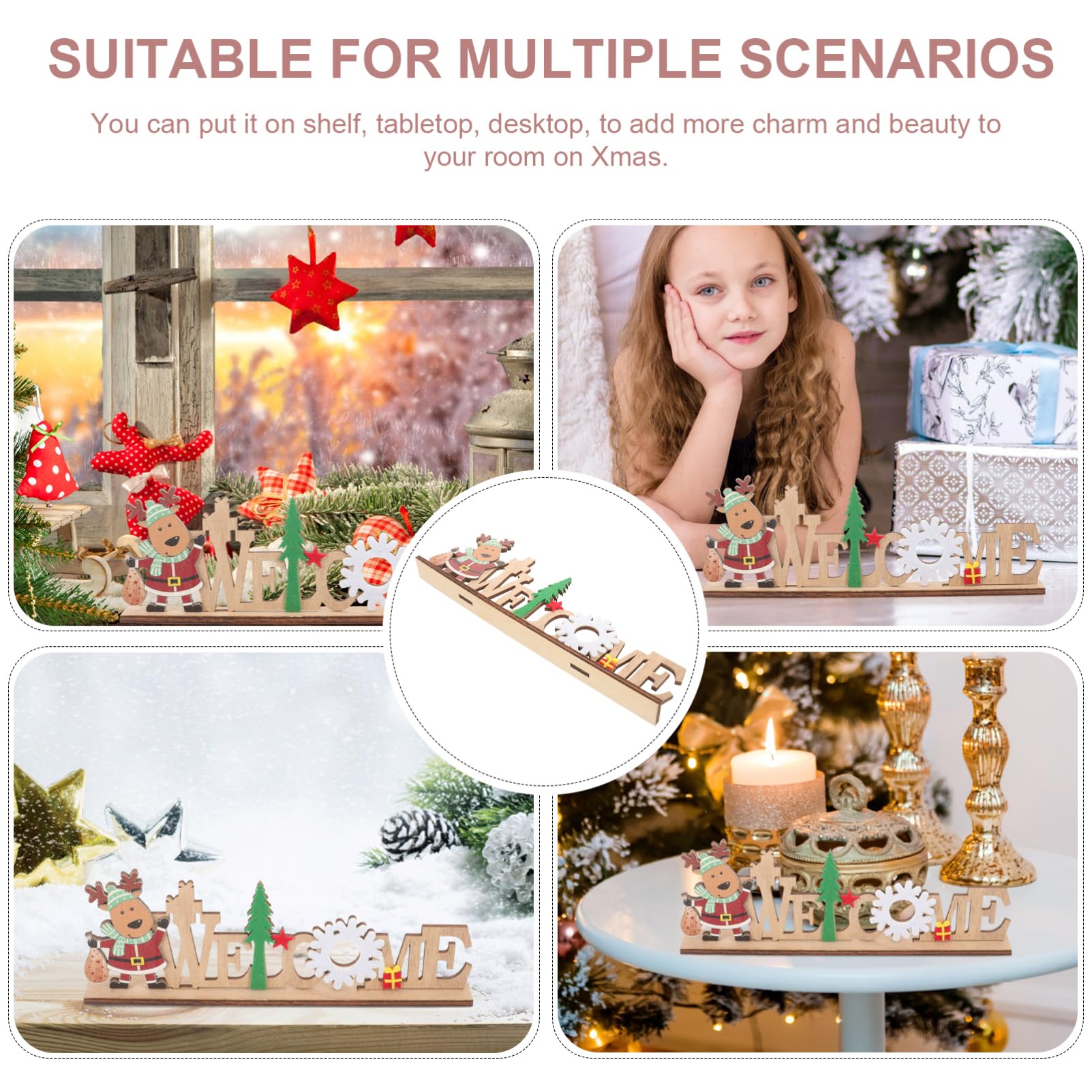 Gatuida 5piezas Decoración Navideña De Madera Para Mesa Letrero De Para y Adornos De Navidad Para