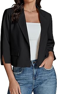 Linen Blazers for Women Business Casual Cropped 3/4 Sleeve Lightweight L...