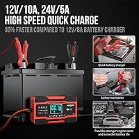 Vista 2 de NEXPEAK NC201 10-Amp Battery Charger, Smart Trickle Charger 12V 24V Car Battery Charger Fully Automatic Maintainer Desulfator w/Temp Compensation