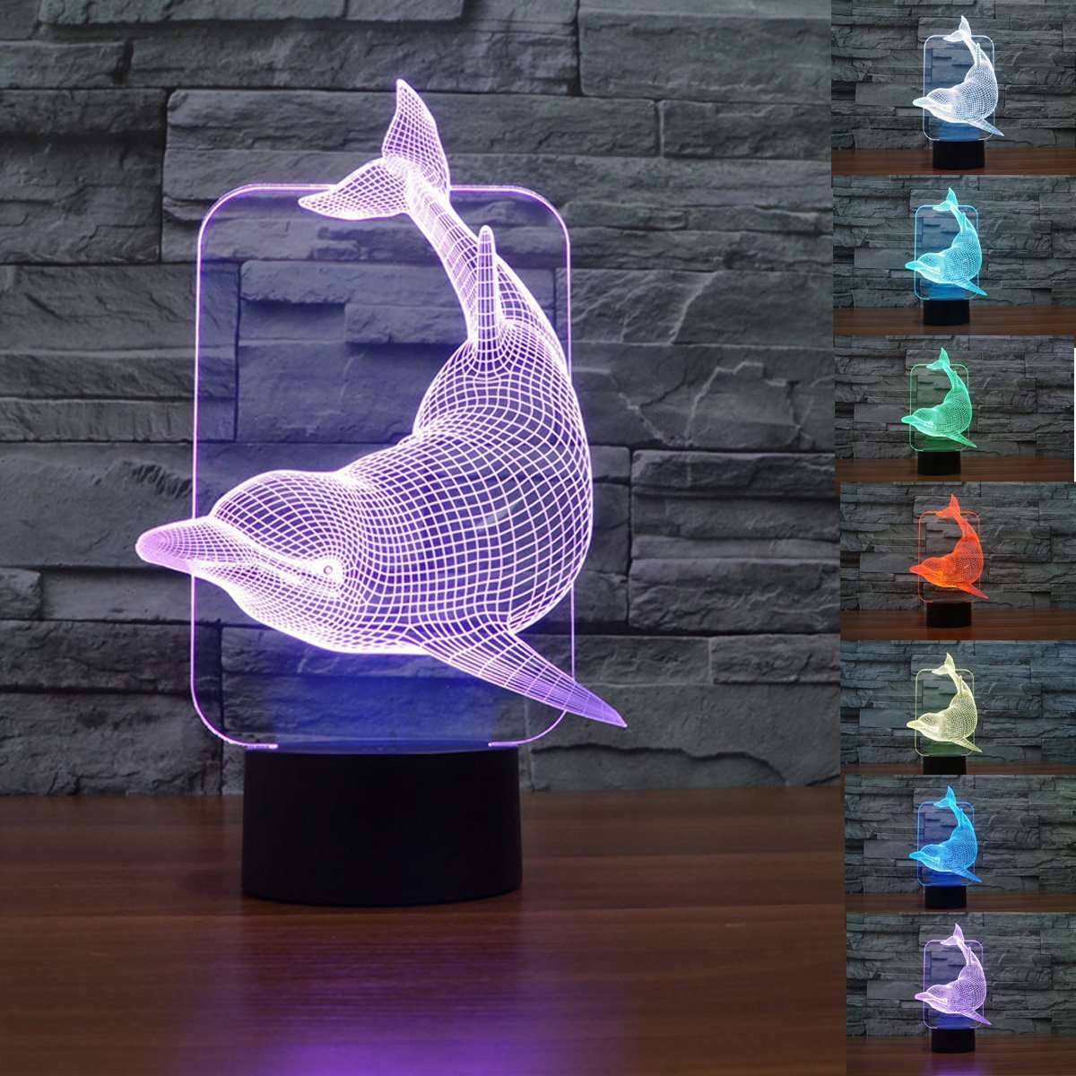 KINGCOO 3D Table Lamp, 3D Optical Illusion Visual Night Light 7 Color Change USB Touch Button LED Desk Atmosphere Lamp (Dolphin) โ image 1