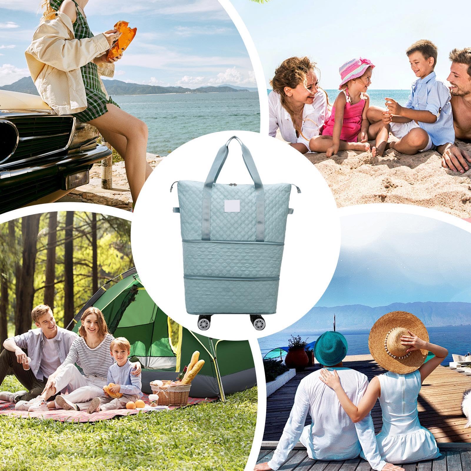 Bolsa de viaje plegable con rueda, Bolsa de equipaje plegable con rueda, Equipaje de mano expandible, maleta con bolsa de lona de gran capacidad | Marca