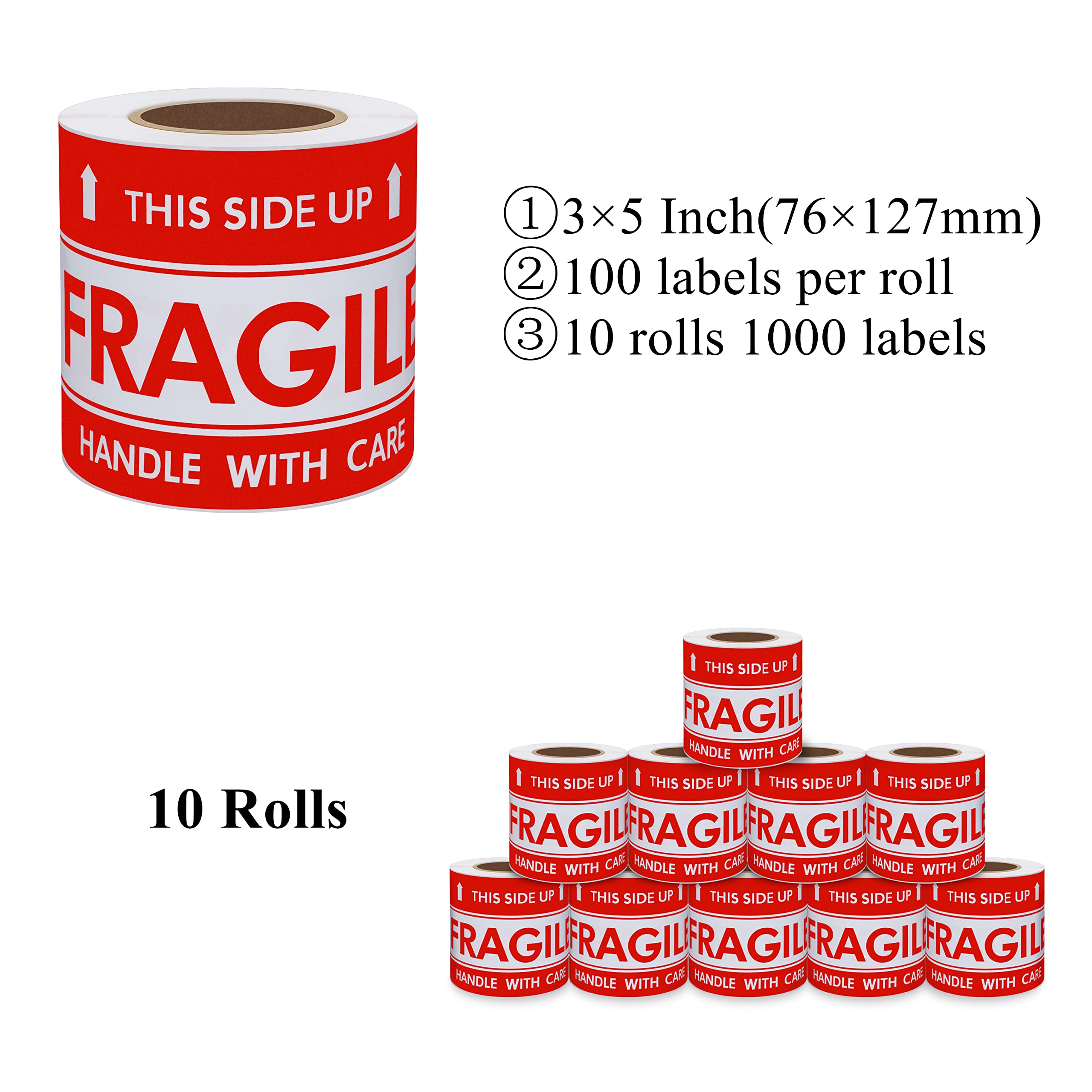 Hylabelest This Side Up 76x127mm Handle with Care Fragile Label Total 100 Stickers Per Roll (3 * 5 inch,10 Rolls) - Image 2