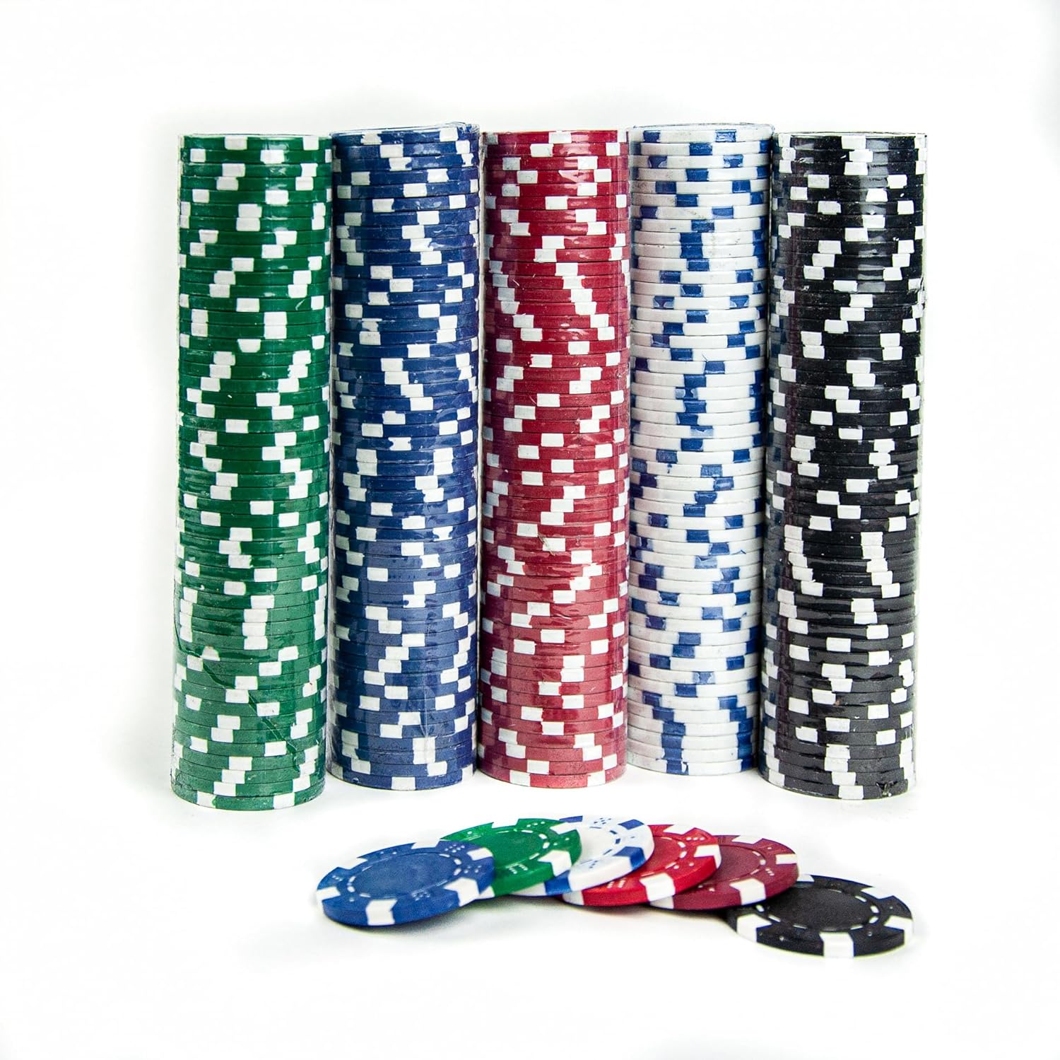 Tradeopia 500 Poker Chips Set with Aluminum Case, Includes 1 Dealer Chip, 2 Deck of Cards, 5 Red Dice, Texas Holdem Poker Set