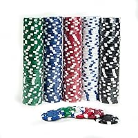 Vista 8 de Tradeopia Juego de 500 fichas de póquer con estuche de aluminio, incluye 1 ficha de distribuidor, 2 barajas de cartas, 5 dados rojos, juego