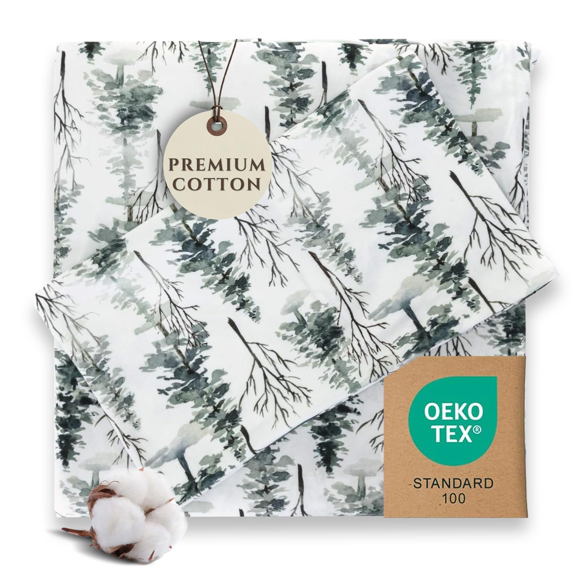 Pobibaby Twin Sheet Set Kids, 3-Piece, Cotton Blend (Woods)