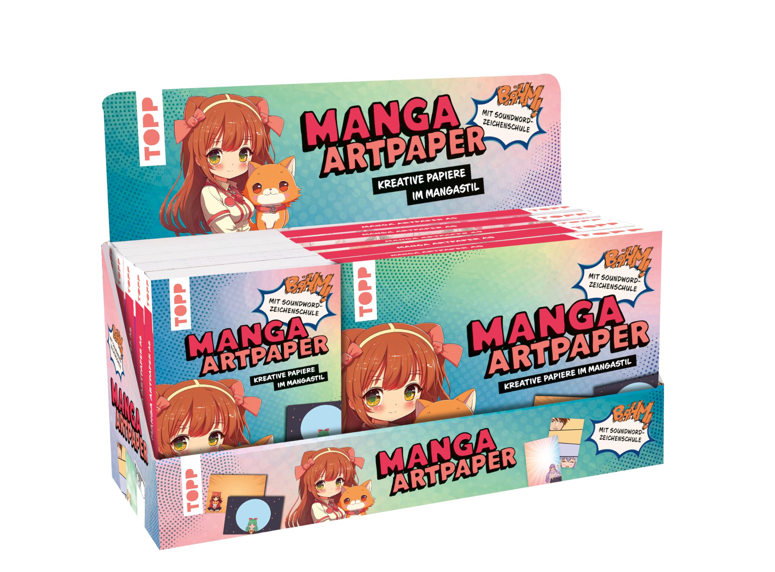 Manga Art Paper Display 2 x 5 Ex: DIN A5 und DIN A6. 2 x 5 Ex. im Display. Je Block 75 feste Motivpapiere in 25 Designs (220 g/m²), 16 Seiten Soundword-Zeichenkurs, Softcover. (Design Paper)