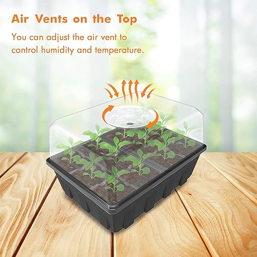 Miniatura 3 de Gardzen Paquete de 10 bandejas de inicio de semillas, bandejas de germinación de plantas, kit de inicio de semillas con cúpula ventilada de humedad