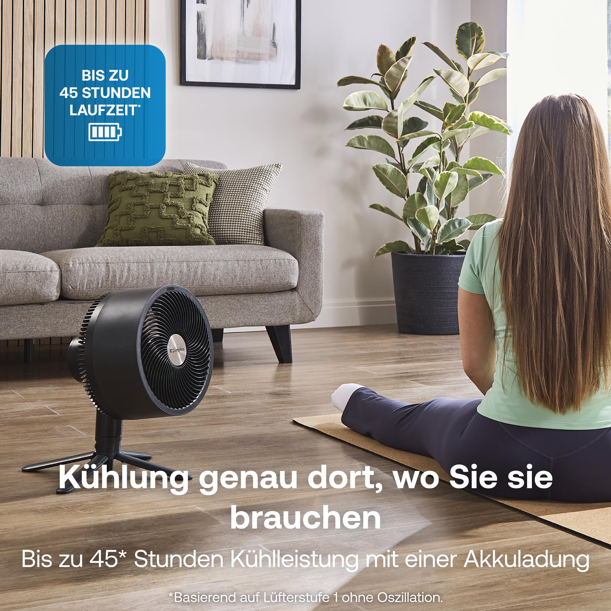 Dimplex DUOCOOL Smart 2-in-1 Akkuventilator Kabellos, Stand- & Tischventilator, 45 Std. Akku, 5 Geschwindigkeiten+Turbo, 20m Reichweite, Leiser Ventilator(36dB), App, Google Home & Alexa, Fernbedienung