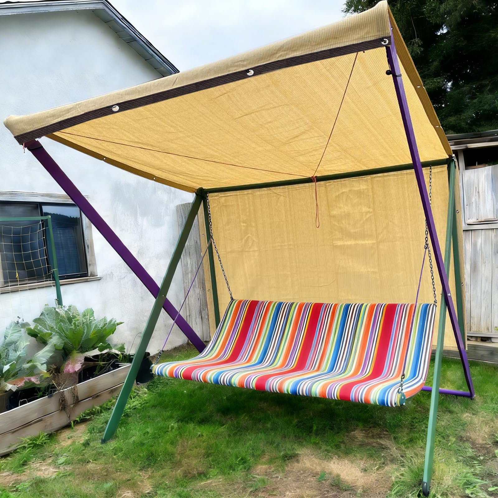 Żagiel przeciwsłoneczny z oczkami, 90% ochrony przed promieniowaniem UV, siatka zacieniająca, kolor beżowy, na taras, balkon, do ogrodu, szklarni, wiata, ochrona przed wzrokiem, ochrona roślin, wybieg