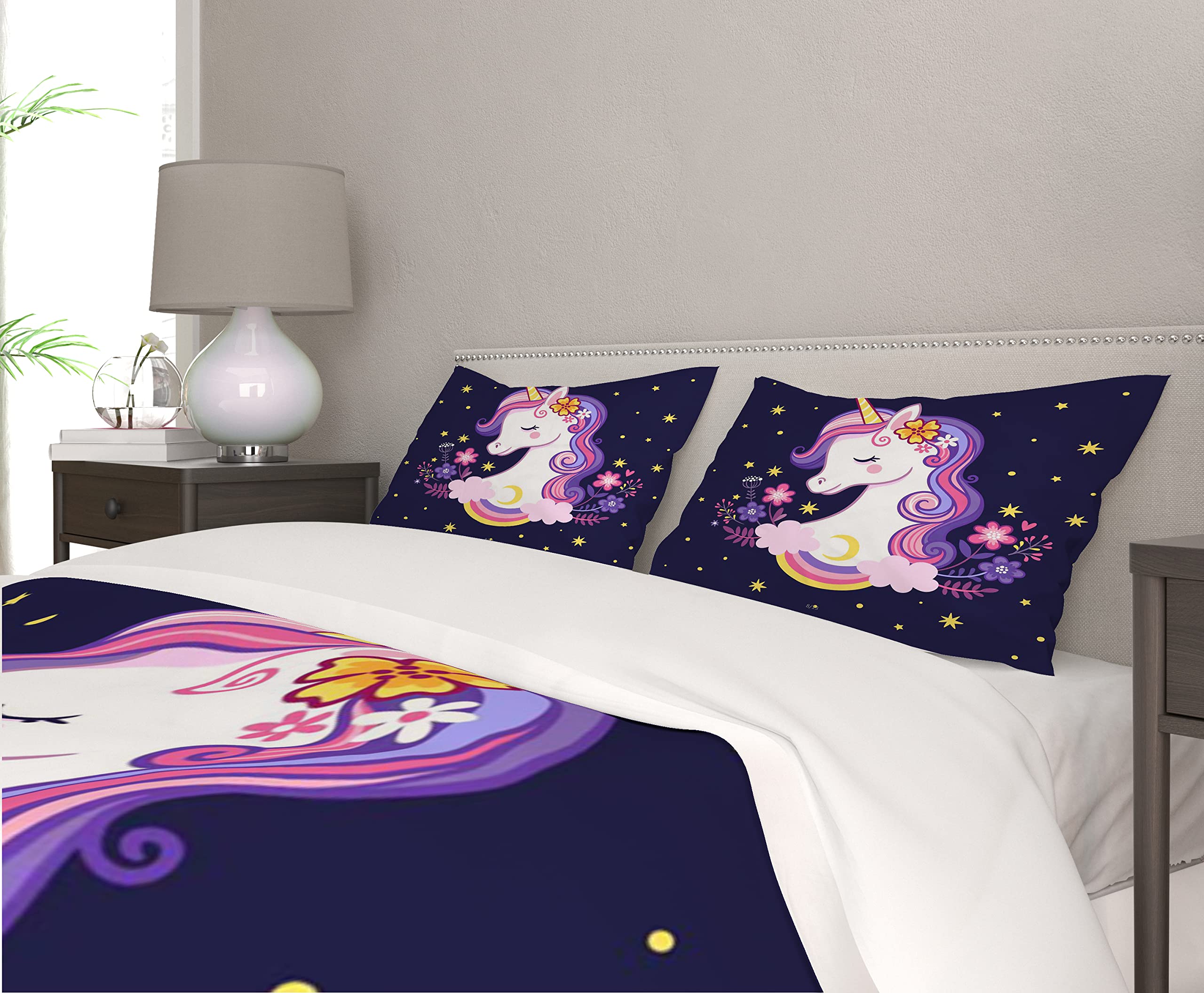 AVJWWD Set di biancheria da letto per bambini, in microfibra, con motivo a unicorno, con stampa 3D, 3 pezzi, con chiusura a strappo, morbido per ragazze (H, 135x200cm)