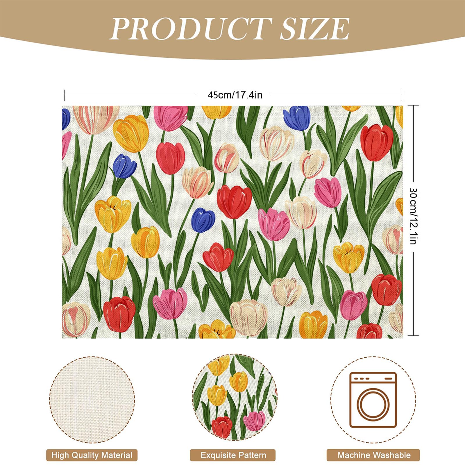 Set di 8 Tovagliette Americane Lavabili Cotone Lino Fumetto - Tovaglietta Americana Resistenti al Calore Durevole Tulipano - per Colazione Pranzo 30×45 cm