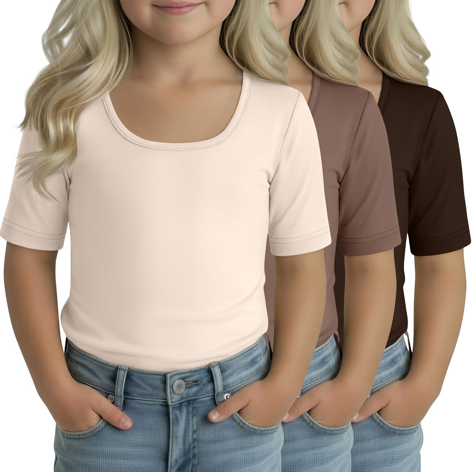 3 Pack Toddler Girls' T-Shirts Baby Girls' Scoop Neck Half Sleeve Tees Slim Fit Summer Basic Tops 18m-5t